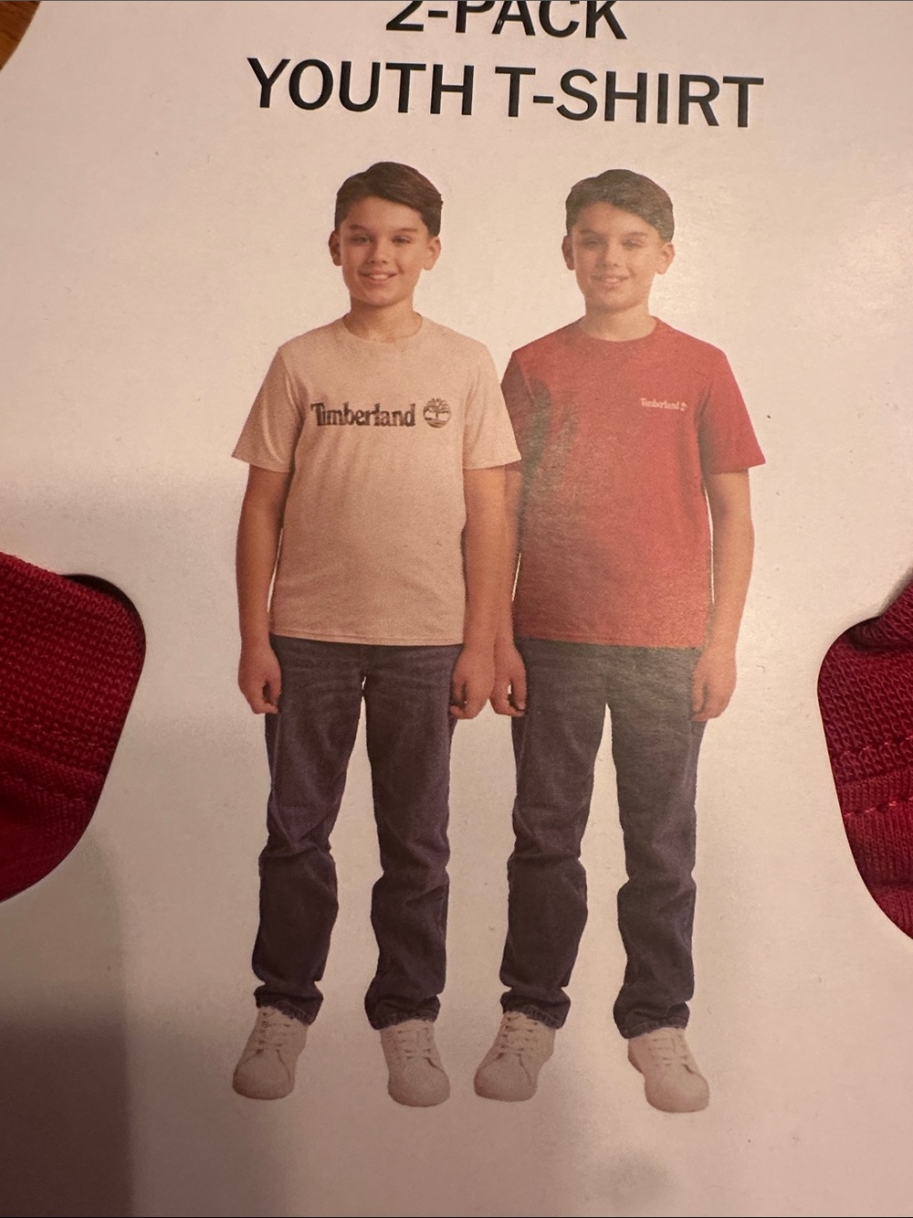 Timberland 2-Pack Youth Tee Set in Cream and Red